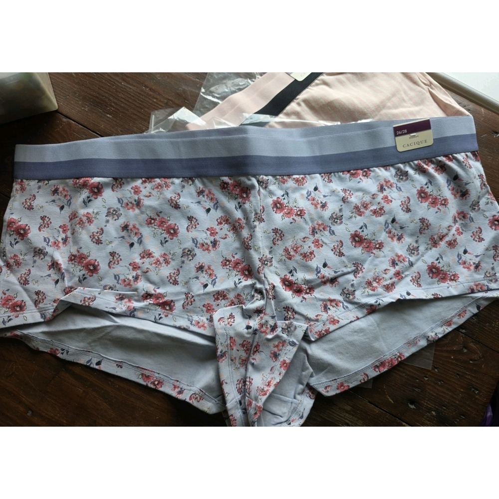 Lot Of 2 Cacique Plus Size Women's Cotton Boyshorts Size 26/28 Foral & Stripes - Picture 4 of 7